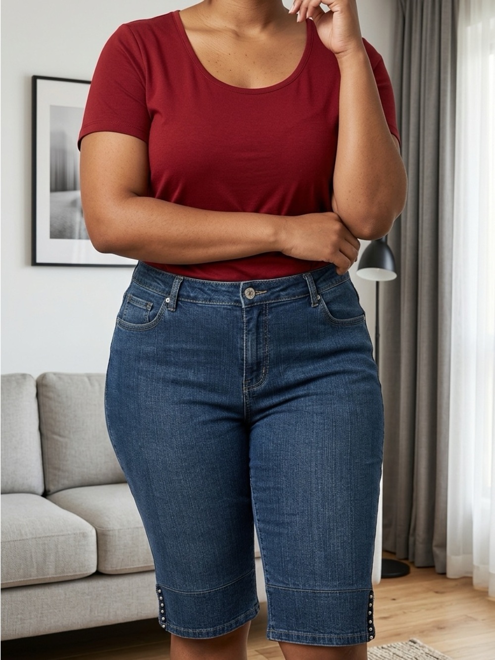 Eth'il Classic Denim Capri Pants with Button Accents Classic Blue Denim Jeans-16
